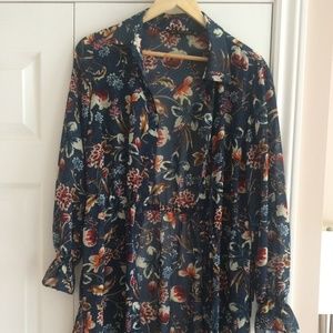 ZARA sheer floral print duster tunic/blouse